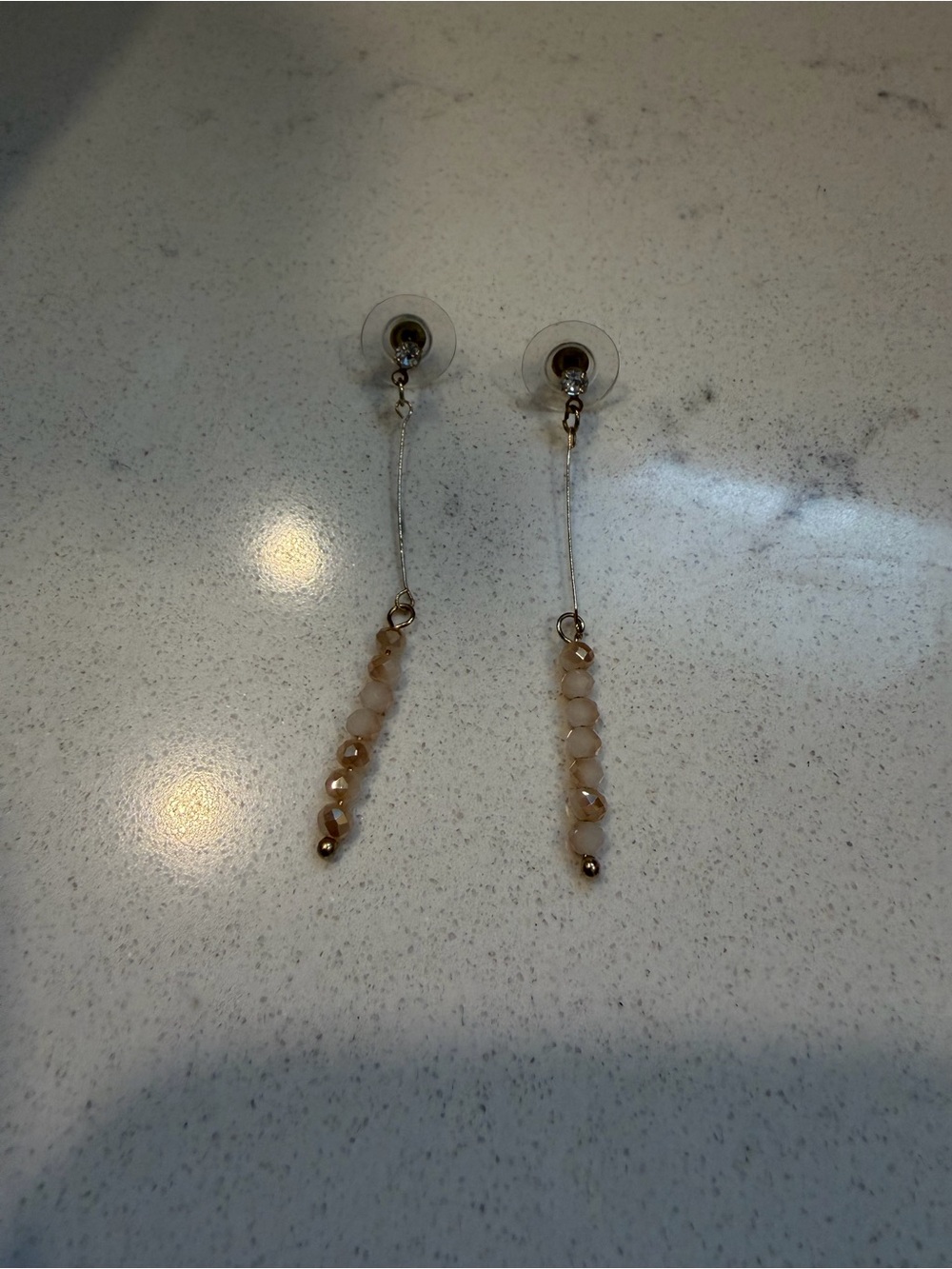 Dainty Beige Beaded Drop Earrings - Minimalist Chic